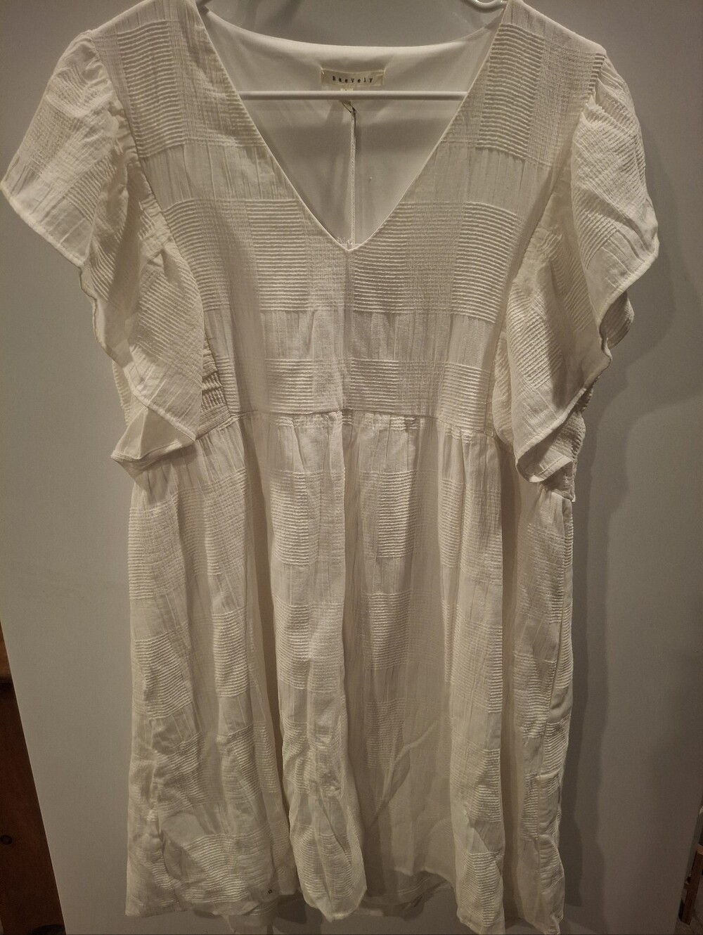 Light Cream V-Neck Flutter Sleeve Tunic Dress
